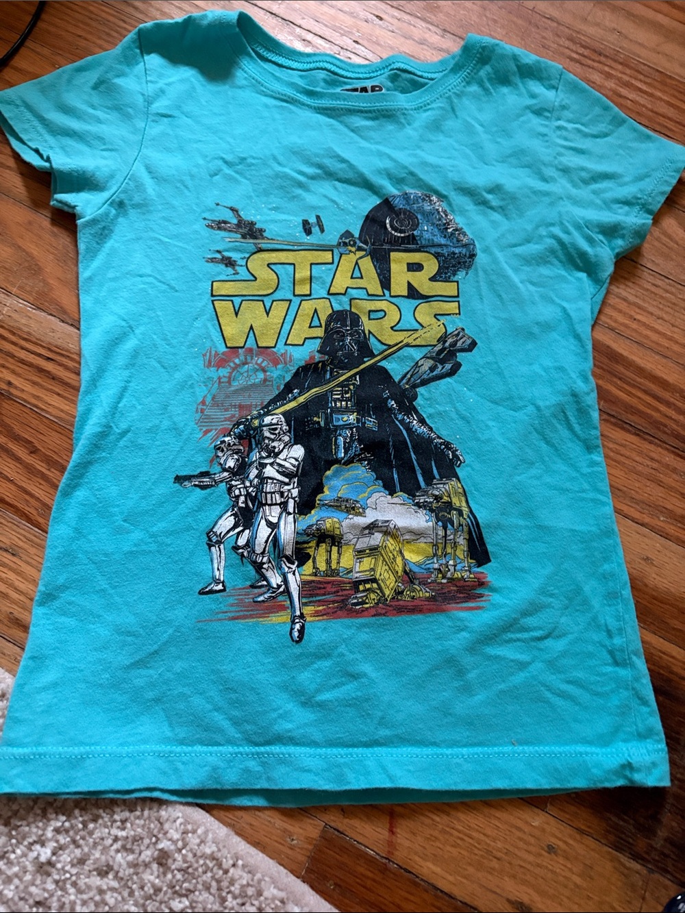 Star Wars Kids Short Sleeve Tee - Turquoise with Yellow Logo- Small